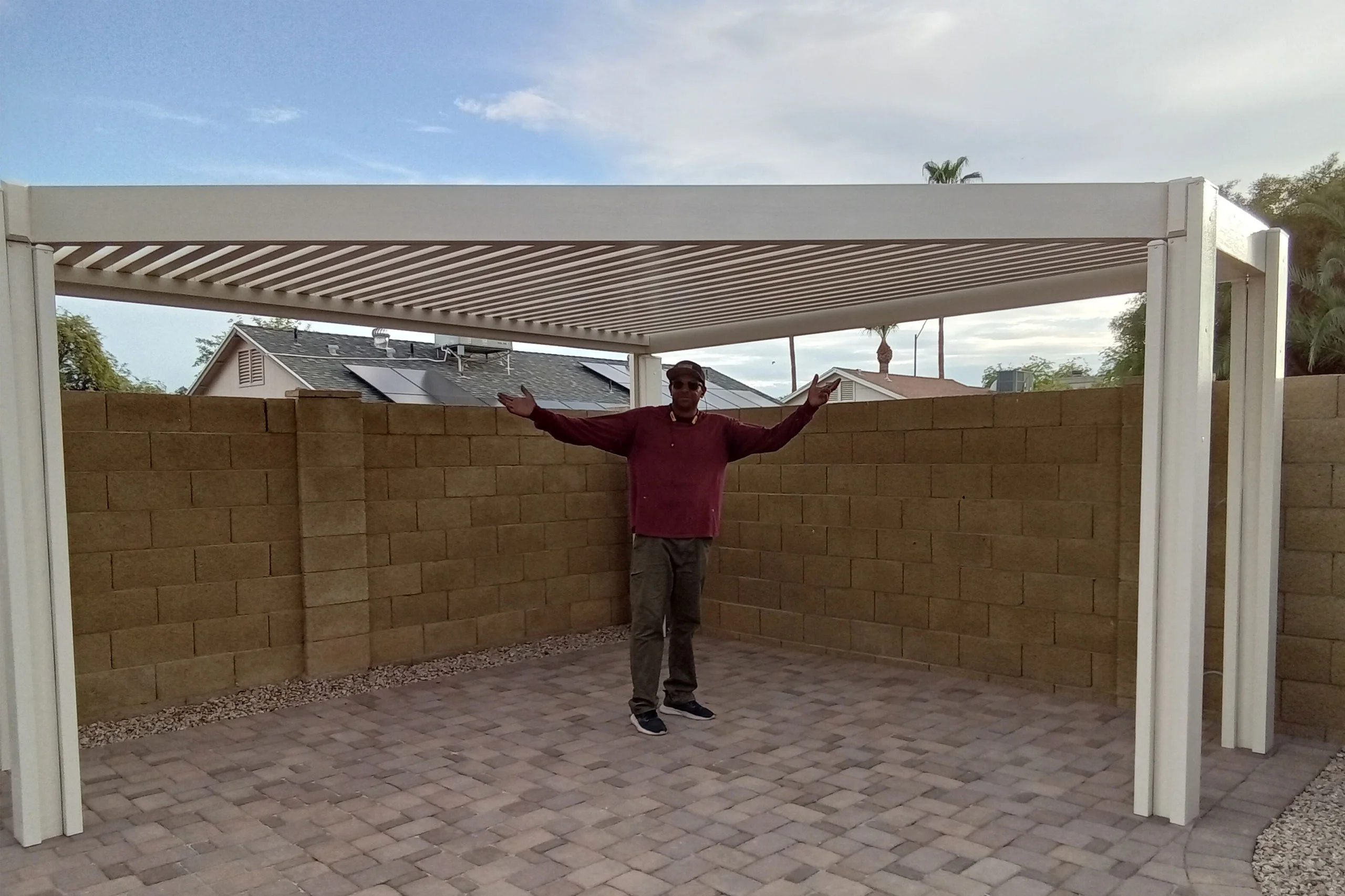 Alumawood lattice pergola in a modern outdoor space