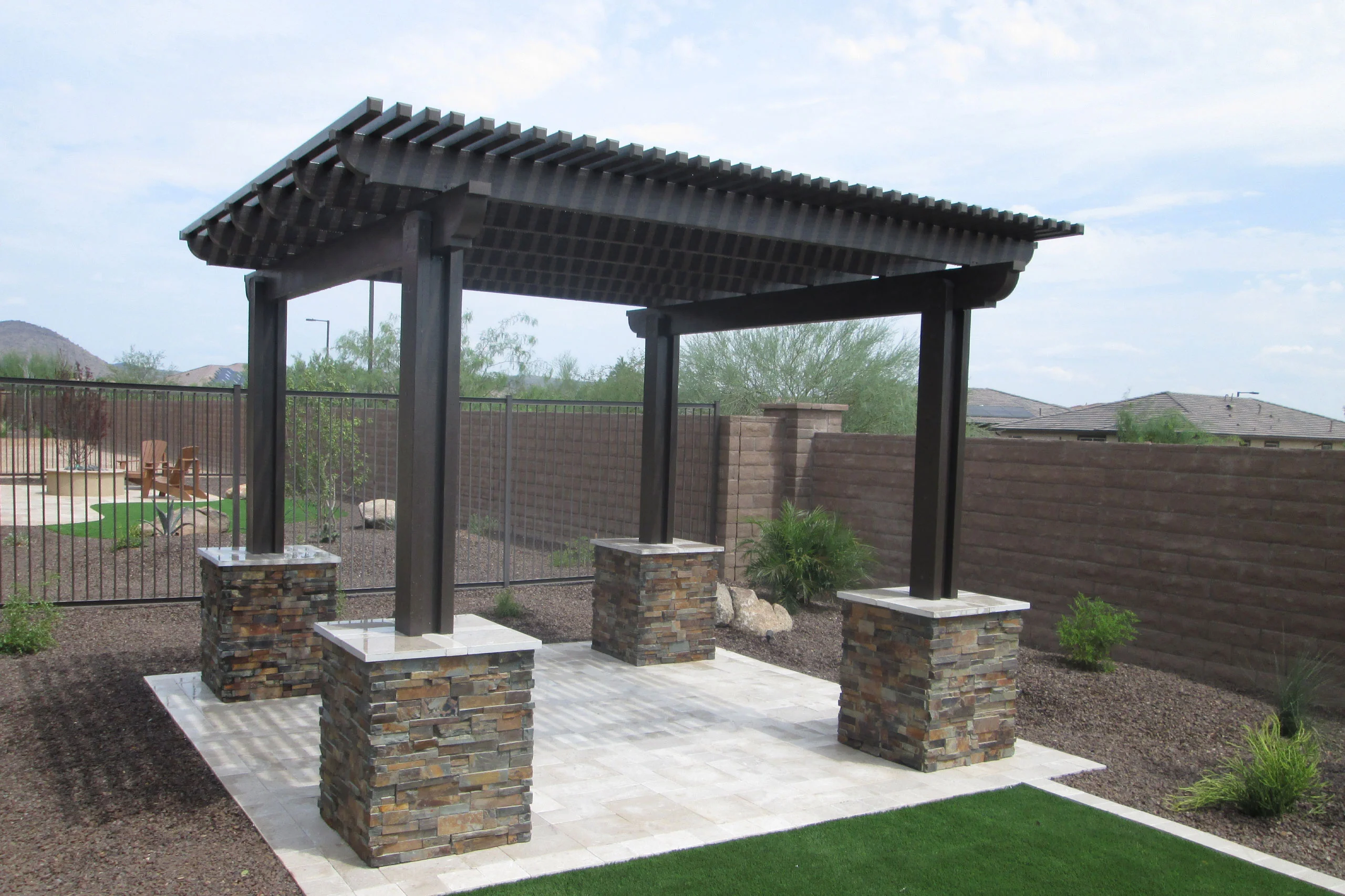 Customized Alumawood lattice pergola design for a patio