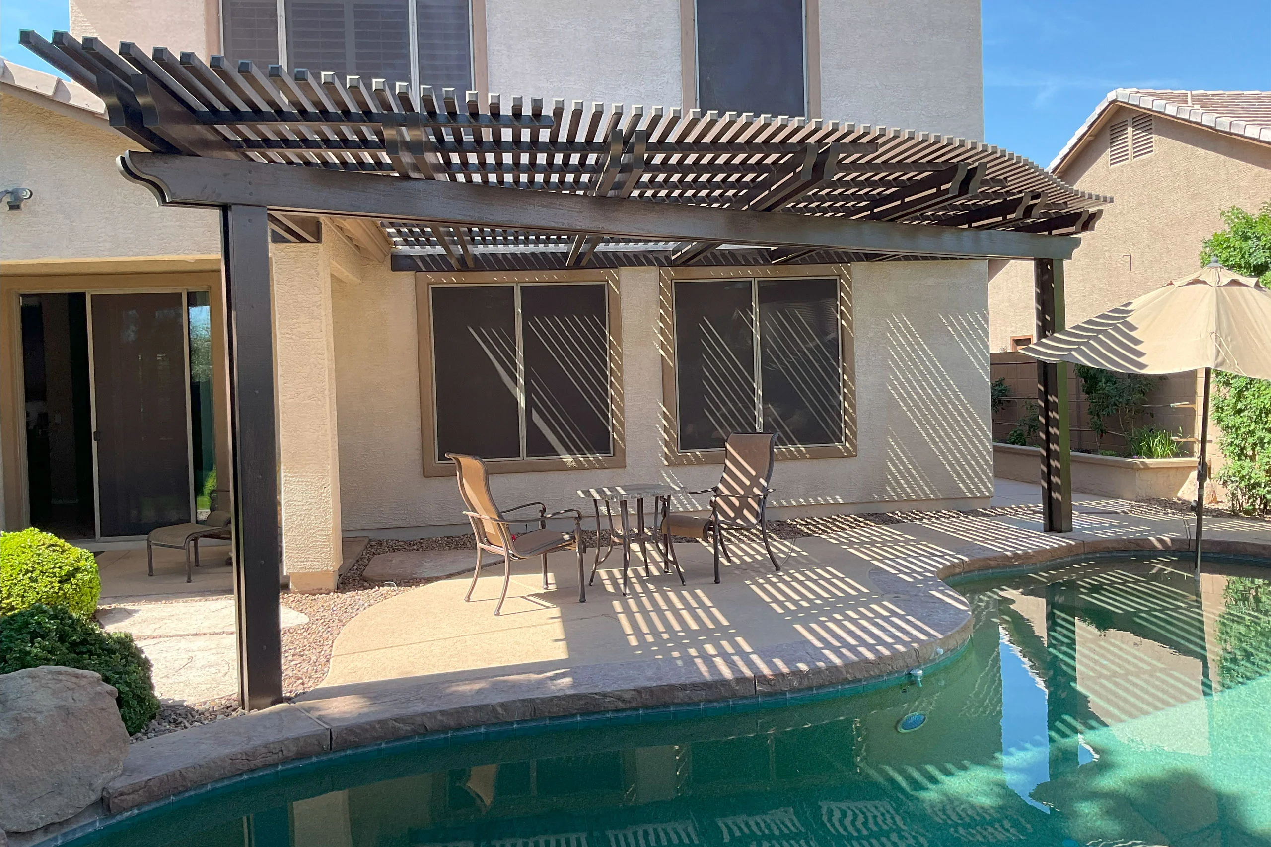 Alumawood lattice pergola enhancing a patio design